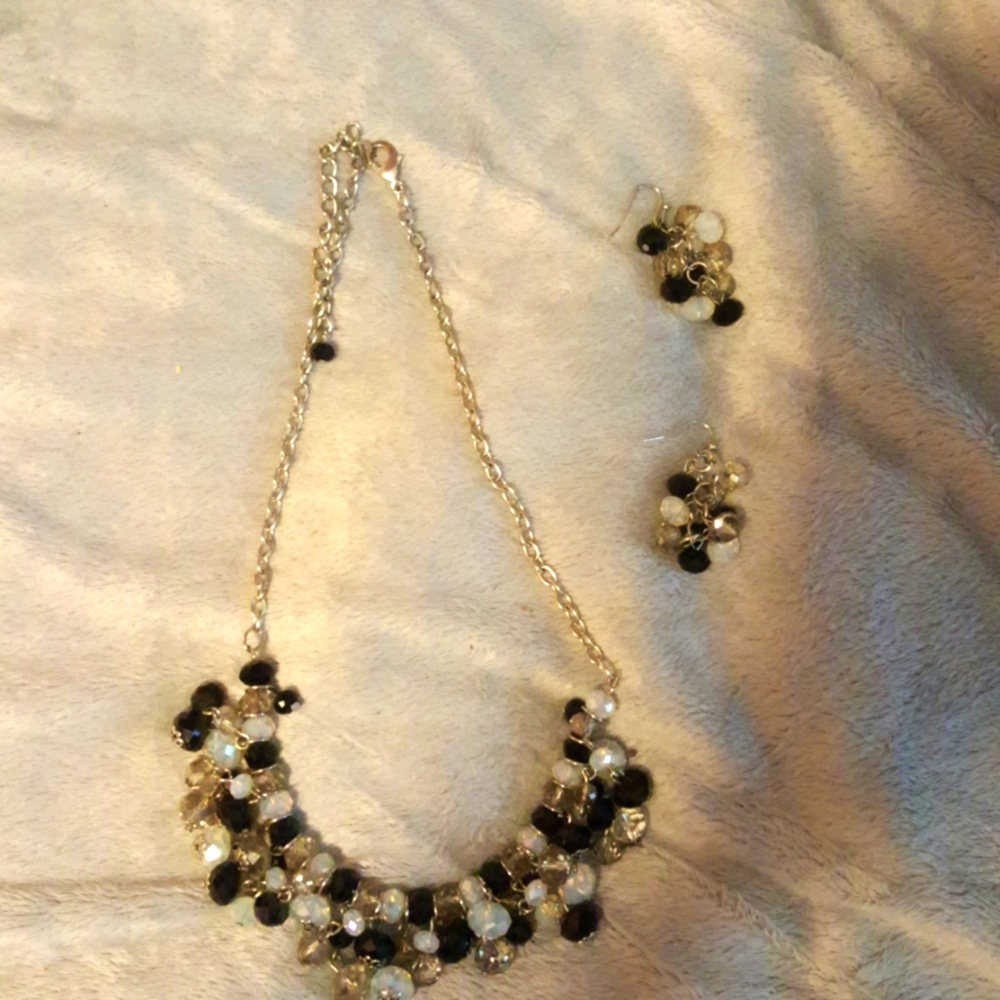 Silver tone necklace and earring set